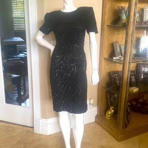 American Night 100% Silk Beaded Sequins Short Sleeve Cocktail Dress Sz S
